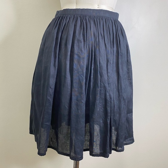 100% LINEN GATHERED SKIRT SNAP CLOSURE ONE POCKET LIGHT BLACK/DARK GREY - Picture 4 of 10